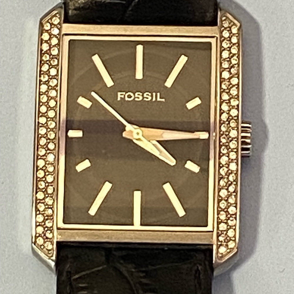 Fossil Rectangular Crystal Bezel Women's Watch Bl… - image 6